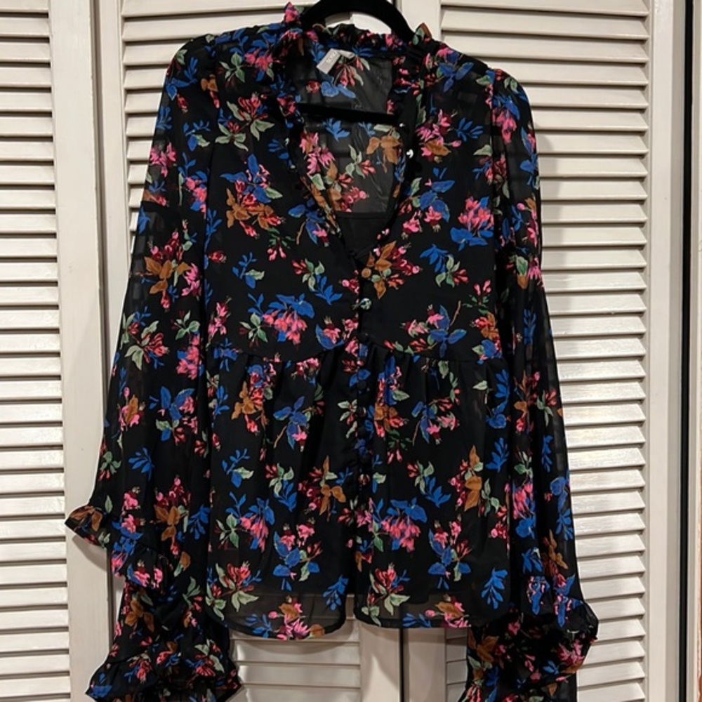 Asos flowy floral top with wide sleeves and a full cami attached